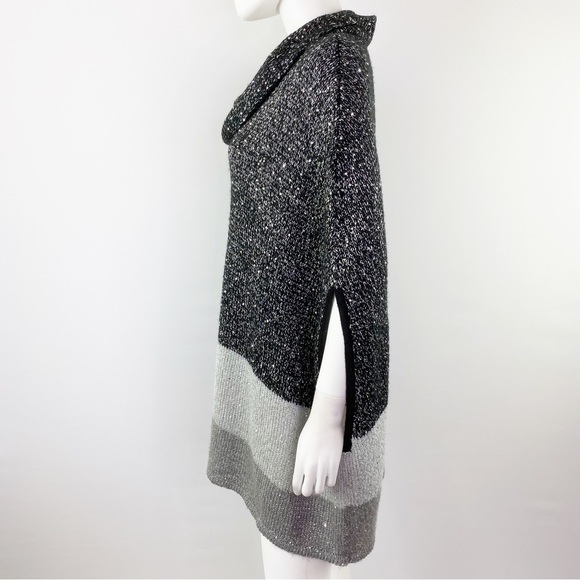 Chico's Size 1 US S Black & Gray Sequin Knit Cowl Neck Poncho Sweater - Picture 4 of 8